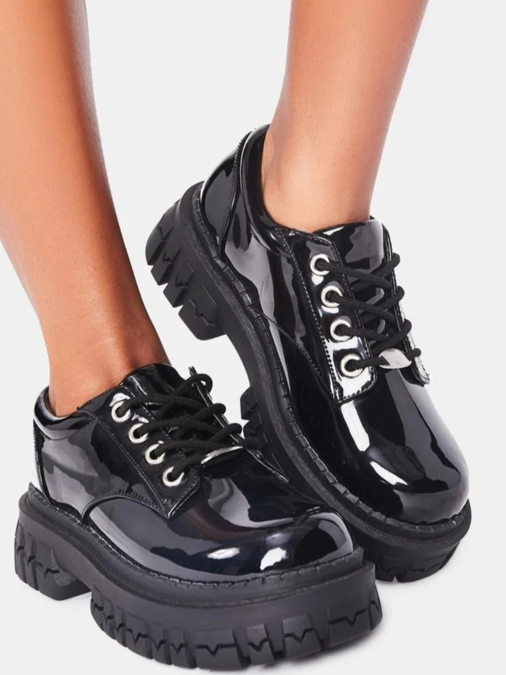 dELIA*s By DollsKill Onyx Teen Craft Chunky Oxford Platform Black Patent, Sz 8